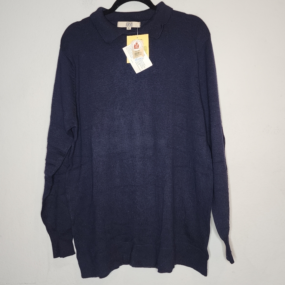 NWT Armi Navy Blue Knit Cotton Collared Sweater‎ Size XL
